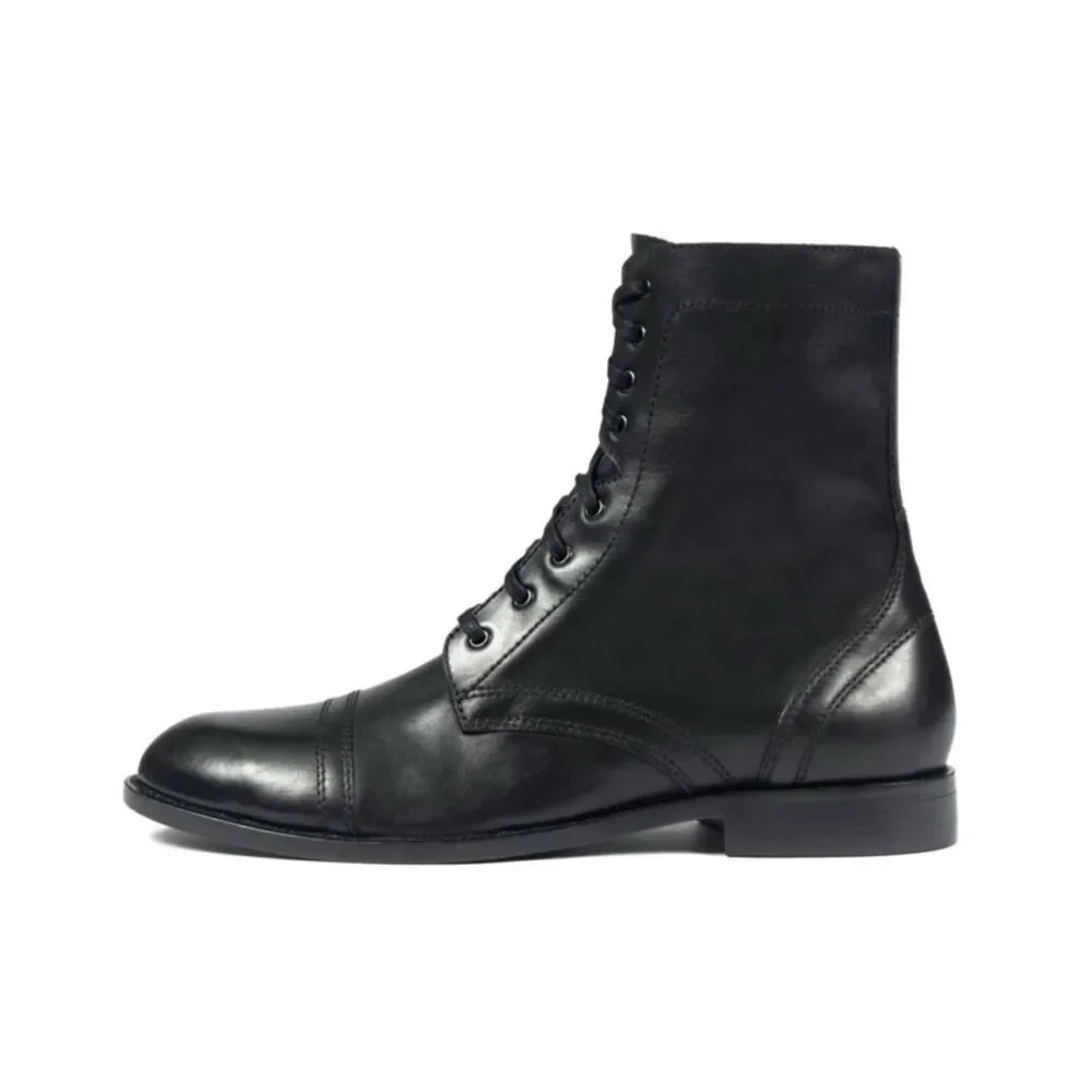 Straight to Hell Division Black 100% Leather Combat Boots SZ 9.5 Silver Side Zip